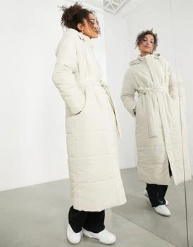 推荐ASOS EDITION longline belted puffer jacket in mushroom商品