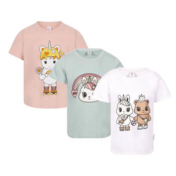 商品Furry friends print t shirts set in peach aqua green and white图片