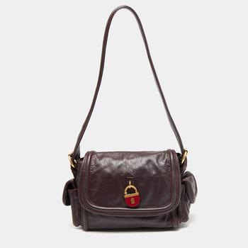 推荐Marc by Marc Jacobs Burgundy Leather Side Pocket Flap Shoulder Bag商品