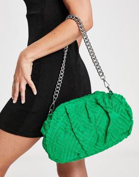ASOS | ASOS DESIGN oversized ruched clutch bag with detachable shoulder chain in green towelling商品图片,7折×额外9.5折, 额外九五折