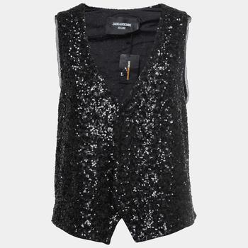 推荐Zadig and Voltaire Deluxe Black Silk Blend Emilie Sequins Vest L商品