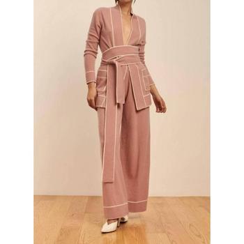 Madeleine Thompson, Madeleine Thompson | Dusty Pink/Cream Diableret Belted Cashmere Cardigan商品图片 6.4折