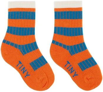 Tinycottons | Kids Orange & Blue Big Stripes Socks,商家Ssense US,价格¥57