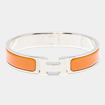 美国爱马仕手镯, [二手商品] Hermes | Hermès Clic H Orange Enamel Palladium Plated Narrow Bracelet商品图片 9.1折, 满1件减$100, 满减