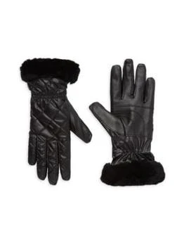 UGG | Faux Fur Trim Quited Gloves,商家Saks OFF 5TH,价格¥299