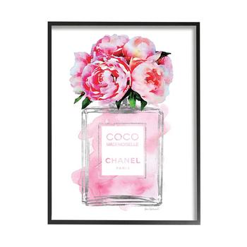 小银瓶精选, Stupell Industries | Glam Perfume Bottle V2 Flower Silver Pink Peony Black Framed Giclee Texturized Art, 24" x 30"商品图片 