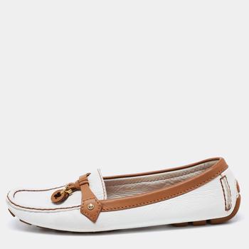 lv女鞋, [二手商品] Louis Vuitton | Louis Vuitton White/Tan Leather Charm Loafers Size 39.5商品图片 满1件减$100, 满减