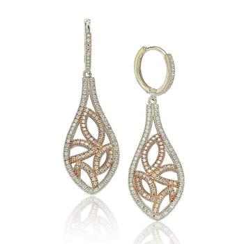 Suzy Levian | Suzy Levian Two-Tone Sterling Silver White Cubic Zirconia Floral Drop Earrings商品图片,3.4折