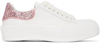 商品Alexander McQueen | White & Pink Deck Lace-Up Plimsoll Sneakers,商家SSENSE,价格¥1596图片