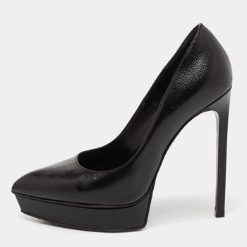 ysl高跟鞋评价, [二手商品] Yves Saint Laurent | Saint Laurent Black Textured Leather Janis Platform Pumps Size 35商品图片 8.2折, 满1件减$100, 满减