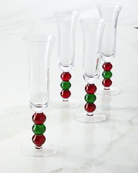 商品Neiman Marcus | Green & Red Champagne Flutes, Set of 4,商家Neiman Marcus,价格¥351图片