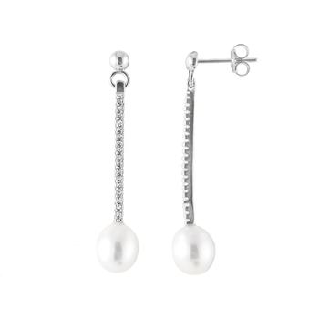 Splendid Pearls | Dangling Sterling Silver 7.5-8mm Freshwater Pearl Earrings商品图片,2.3折×额外8折, 额外八折