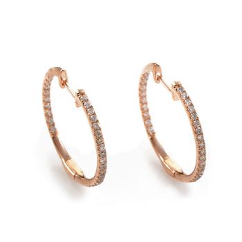 商品14K Rose Gold .51 Carat VS1 G Color Diamond Hoop Huggies Earrings图片
