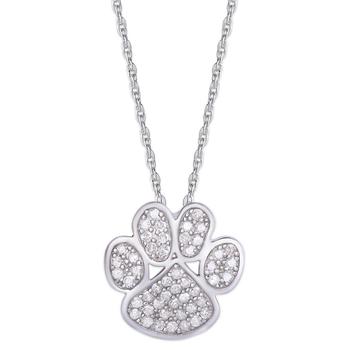 Macy's | Diamond 1/4 ct. t.w. Paw Print Pendant Necklace in Sterling Silver商品图片,独家减免邮费