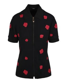 推荐Zip Up Rose Embroidered Short Sleeve Shirt商品