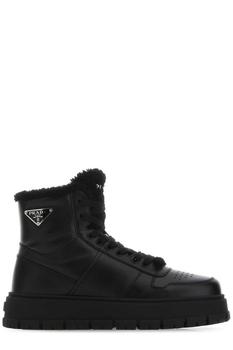 Prada | Prada Logo Plaque High-Top Laced Sneakers商品图片,