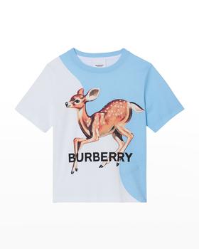 burberry价格, Burberry | Girl's Logo Deer-Print Colorblock T-Shirt, Size 3-14商品图片 4.9折