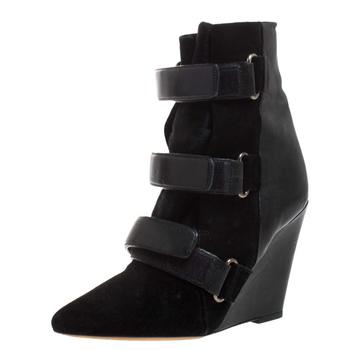 推荐Isabel Marant Black Suede and Leather Scarlet Wedge Boots Size 37商品