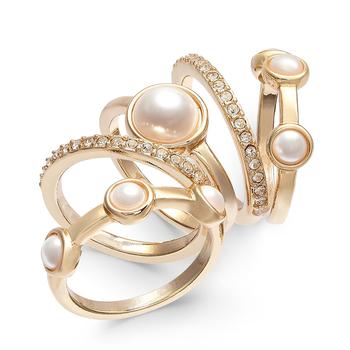 商品INC International | Gold-Tone 5-Pc. Set Pavé & Imitation Pearl Stackable Rings, Created for Macy's,商家Macy's,价格¥127图片