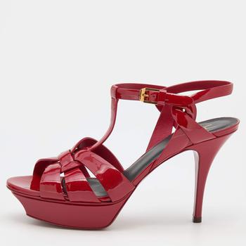 Yves Saint Laurent | Saint Laurent Red Patent Leather Tribute Sandals Size 39.5商品图片,5.3折