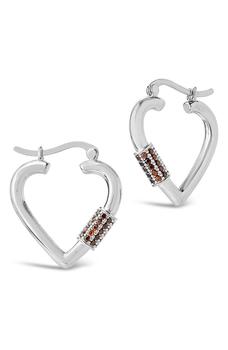 Sterling Forever | Rootbeer CZ Heart Carabiner Lock Hoop Earrings商品图片,4.8折