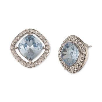 商品Silver-Tone Light Sapphire Crystal Button Earrings图片