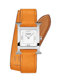 爱马仕手表, Hermes | Heure H 21MM Stainless Steel & Leather Double-Wrap Strap Watch商品图片 