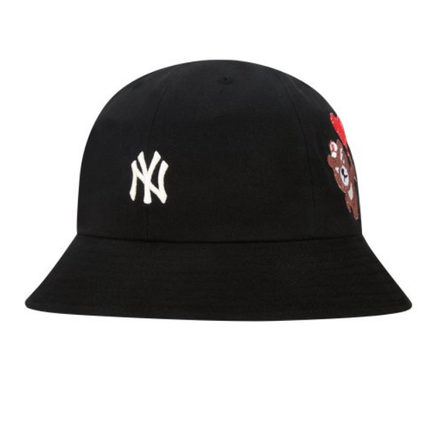 MLB | 【享贝家】MLB 爱心熊圆顶渔夫帽 男女同款 黑色（预售款，10天发货）32CPHF111-50L商品图片 3.9折, 包邮包税