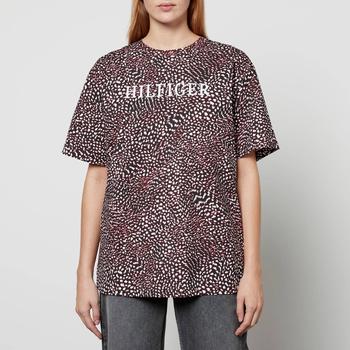 推荐Tommy Hilfiger Women's Relaxed Aop Crewneck T-Shirt - Feather Prt/Red White Black商品