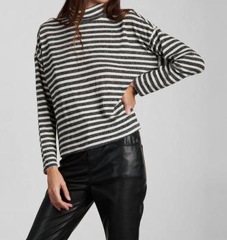 Sanctuary | Nikolai Cowl Neck Top in Metallic Black/Milk Stripe商品图片,6.1折