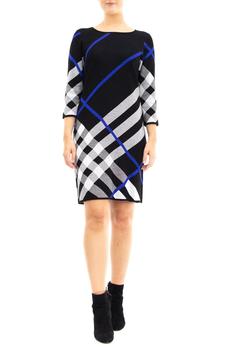 Nina Leonard | Oversized Plaid Knit Dress商品图片,4.6折