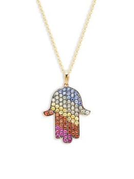 推荐​14K Yellow Gold & Multicolored Sapphire Hamsa Pendant Necklace商品