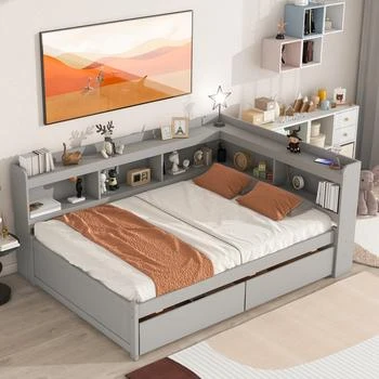 Simplie Fun | Full Bed with L-shaped Bookcases,商家Premium Outlets,价格¥5322