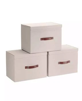 Ornavo Home | Foldable Linen XLarge Storage Bin with Leather Handles and Lid - Set of 3,商家Macy's,价格¥294