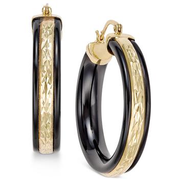 商品Macy's | Onyx Hoop Earrings (26 ct. t.w.) in 14k Gold and 14k White Gold,商家Macy's,价格¥3649图片