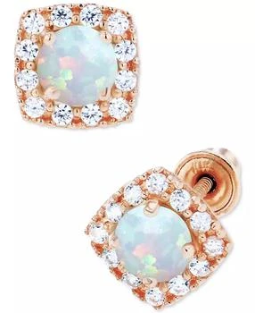 Macy's | Lab-Grown Opal (1/5 ct. t.w.) & Lab-Grown White Sapphire (1/6 ct. t.w.) Cushion Halo Stud Earrings,商家Macy's,价格¥368