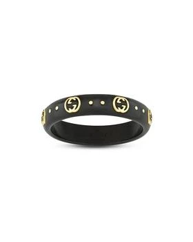 Gucci | 18K Yellow Gold Icon Black Synthetic Corundum Logo Ring (Also in White Zirconia),商家Bloomingdale's,价格¥5508