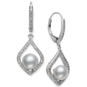 Belle de Mer | Cultured Freshwater Pearl (7mm) & Cubic Zirconia Drop Earrings in Sterling Silver 独家减免邮费