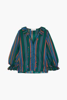 推荐Allia ruffle-trimmed striped cotton-voile blouse商品