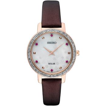 Seiko | Women's Solar Crystal Burgundy Leather Strap Watch 30mm商品图片,9折×额外8.5折, 额外八五折