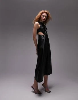 Topshop | Topshop PU assymetric cut out detail midi dress in black 