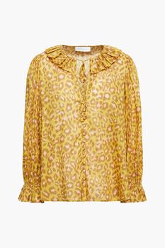 商品Carnaby ruffle-trimmed leopard-print cotton-gauze blouse图片