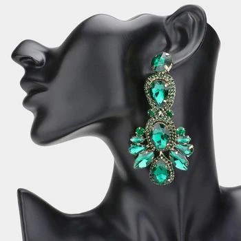 FASHNZFAB | Crystal Rhinestone Pave Drop Evening Earrings - Emerald, Gold,商家Premium Outlets,价格¥170