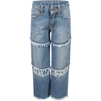 推荐Loose fit fringe detailing logo jeans in blue商品