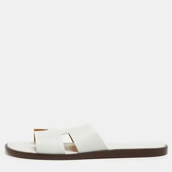 Hermes | Hermes White Leather Izmir Slide Flats Size 47 