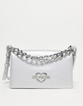 推荐Love Moschino heart chain cross body bag in silver商品