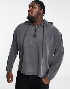 ASOS | ASOS DESIGN oversized half zip hoodie in black acid wash商品图片,