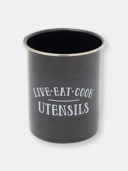 商品Live Eat and Cook Ceramic Cutlery Holder with Steel Rim, Black图片