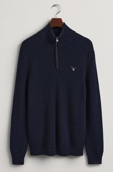 推荐GANT - Cotton Wool Ribbed Half-Zip Sweater in Evening Blue 8060039 433商品