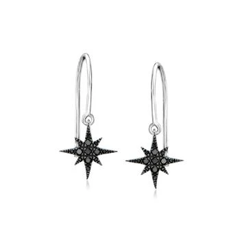 RS Pure | RS Pure by Ross-Simons Black Diamond North Star Drop Earrings in Sterling Silver,商家Premium Outlets,价格¥812